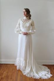 Bishop Sleeve Wedding Dress Vintage 1970s Long Bishop Sleeve Boho Wedding Dress With Lace Etsy Wedding Dresses Lace Dresses Boho Wedding Dress