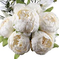 Not even lying to you. Amazon Com Leagel Fake Flowers Vintage Artificial Peony Silk Flowers Bouquet Wedding Home Decoration Pack Of 1 Spring White Home Kitchen