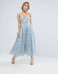 Asos Petite Lace Cami Midi Prom Dress In Light Soft Blue Lined Lace Sheer Waist Panel Full Sk Asos Lace Dress Light Blue Midi Dress Light Blue Lace Dress