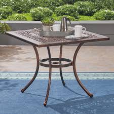 Tucson outdoor round cast aluminum dining table by christopher knight home. Clayton Outdoor Square Cast Aluminum Dining Table Shiny Copper Walmart Com Walmart Com