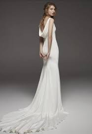Sleeveless V Neck Simple Silk Sheath Wedding Dress Kleinfeld Bridal Cowl Neck Wedding Dress Wedding Dresses Kleinfeld Provonias Wedding Dress