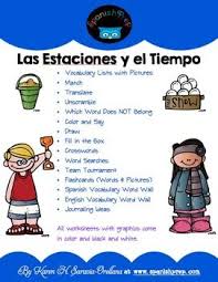 Spanish Season And Weather Packet Answer Key Vocabulary List Vocabulary Word Walls Spanish Language Learning