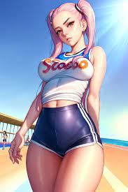 1girls 2023 ai generated big breasts crop top curvy female curvy  figure female focus female only gym clothes gym clothing jogging  light-skinned female long hair marathon pale-skinned female pigtails