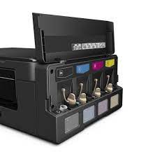 The l395 accompanies 2 extra dark ink bottles alongside an arrangement of ink bottles. Impressora L395 Ecotank Multifuncional Wifi Brcf46302 Epson Premiumstore