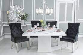 Check spelling or type a new query. Urban Deco Turin 140cm White Marble Dining Table And 6 Black Knockerback Chrome Leg Chairs Cfs Furniture Uk