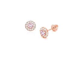 Free shipping on gold earrings Blissful Halo Pink Clear Pave Cz Baby Childrens Earrings Screw Back 14k Rose Gold Baby Girl Earrings Rose Gold Nails Acrylic Childrens Earrings