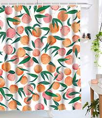 To keep your cotton shower curtain from getting wet, you'll need a peva shower curtain. Amazon Com Lifeel Peach Shower Curtains Funny Fruit Design Fabric Summer Shower Curtain Set Wi Orange Shower Curtain Peach Shower Curtain Fruit Shower Curtain