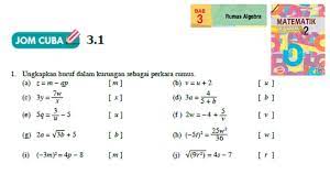 Kertas peperiksaan ini adalah untuk subjek matematik. Kssm Matematik Tingkatan 2 Bab 3 Rumus Algebra Jom Cuba 3 1 No1 Buku Teks Form2 Youtube