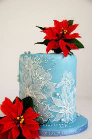 Royal Icing Brush Embroidery And Sugar Poinsettias Christmas Cake Christmas Cake Winter Cake Brush Embroidery