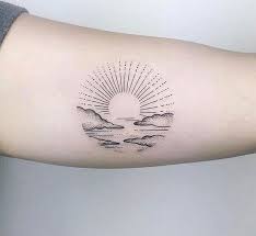Minimalistic Tattoo In The Form Of A Beautiful Sunset Is Sometimes Everything You Need For Summer Vacation Summert Sun Tattoos Sunset Tattoos Private Tattoos