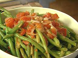 Sauteed Green Beans With Tomatoes And Basil Served With Parmesan Crisps Recipe Sauteed Greens Sauteed Green Beans Green Beans And Tomatoes