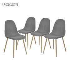 Eames Dining Chair Set Of 4 Eiffel Legged Base Strong Metal Leg Fabric Seat Elegant Grey Fabric Dining Chairs Dining Chairs Gray Dining Chairs
