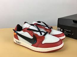 Genuine Off White X Air Jordan 1 Low White Black Varsity Red Custom Air Jordans Basketball Shoes For Men Jordan 1 Low