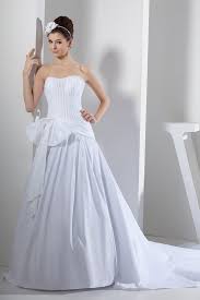 Simple A Line Strapless Crystal Beaded White Taffeta Wedding Dress Bridal Gown With Bow Wedding Dresses Taffeta Wedding Dresses Bridal Dresses
