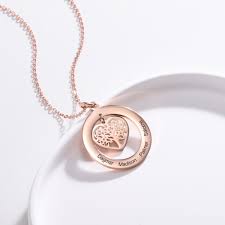 Engraved family tree necklace with birthstones in rose gold. Personalized Family Tree Pendant With Names Silver Gold Faruzo