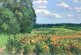 Original oil painting, handmade artwork, one of a kind medium: Michael Budden Floral Landscape Flower Fields Iv Impressionistic Oil Painting By Michael Budden For Sale At 1stdibs