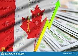 Canada Flag And Chart Growing Us Dollar Position With A Fan