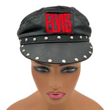 Vintage Usa Elvis Presley Motorcycle Biker Cap Black Leather Studded Sm  Cleaned