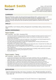 The sales team leader, the glue that holds the sales team together, provides the training and motivation to the team to reach sales goals. Team Leader Resume Samples Qwikresume
