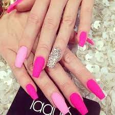 Black and hot pink combo. Nail Art Pink Gel Nails Pink Nails Rhinestone Nails