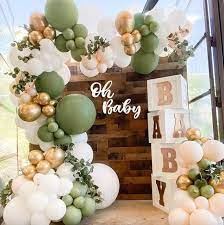 Baby Shower Balloon Garland Kit With Sage Green And Gold Etsy In 2021 Baby Shower Balloons Baby Shower Balloon Arch Green Baby Shower