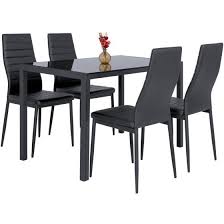 Zimtown 5 Pieces Modern Dining Table Set 4 Chair Glass Metal Kitchen Room Breakfast Furniture Walmart Com Modern Dining Table Set Modern Dining Table Dining Table Setting