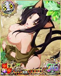 kuroka (high school dxd), high school dxd, highres, nude filter,  third-party edit, 1girl, animal ears, ass, black hair, black panties,  breasts, card (medium), cat ears, cat girl, cat tail, fang, female focus,