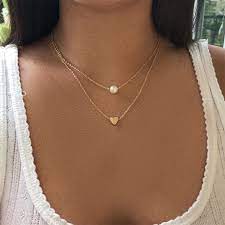 Free Shipping Bohemia Simple Fashion Imitation Pearl Love Heart Double Layer Clavicle Chain Necklace Accessories Female Jewelry New Jkp2835 Gold Necklace Women Long Necklace Boho Layered Necklace Set