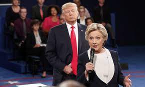 Trump Prowls Behind Clinton During Presidential Debate Video Us News The Guardian