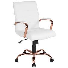 Width big and tall white faux leather executive chair with adjustable height (30) eva 17 in. Flash Furniture Mid Back White Leathersoft Executive Swivel Office Chair With Rose Gold Frame And Arms Walmart Com Gold Room Decor Rose Gold Room Decor Rose Gold Rooms