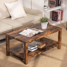 Crafted of manufactured wood in a lightly distressed craftsman oak finish, this coffee table strikes a rectangular silhouette featuring thick framing, oil rubbed bronze hardware, and tapered square legs. Buy Rustic Farmhouse Coffee Table Living Room Table With Storage Shelf Two Tier Coffee Table For Living Room 40 Inch Industry Brown Online In Vietnam B08qd6jnrh