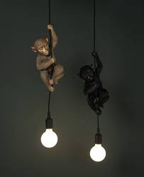 Hanging Monkey Light Darwin Monkey Ceiling Light Gold Or Black In 2020 Hanging Monkey Ceiling Lights Animal Lamp