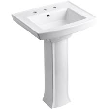 Kohler Archer Vitreous China Pedestal Combo Bathroom Sink In White With Overflow Drain K 2359 8 0 The Home Depot Kohler Archer Pedestal Sink Bathroom Sink