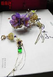 胭脂扣 紫玉群花弹簧夹 吐芳 复殊 古典发簪子饰品玉簪花 chinese jade hair pins brooch