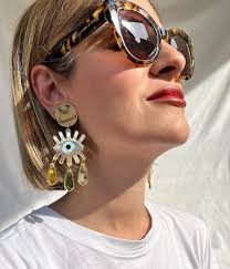 Gold Evil Eye Clip-on Earrings With Gold Plexiglass Designs Perfect for  Non-pierced Ears, Gift for Her, Made in Greece