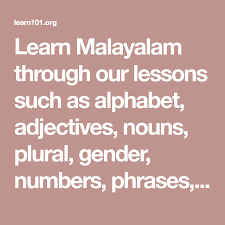 Learn Malayalam Through Our Lessons Such As Alphabet Adjectives Nouns Plural Gender Numbers Phrases Grammar Learning Languages Learn Portuguese Plurals