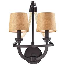 Check spelling or type a new query. 63010 2 Elk Lighting Natural Rope 2 Light Wall Lamp In Aged Bronze With Tan Linen Shades