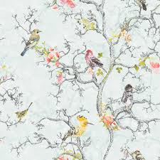 Wallpaper With Birds And Flowers For Walls Statement Ornithology Blue Wallpaper Departments Diy At B Q Bird Wallpaper Pattern Wallpaper Floral Wallpaper