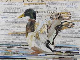 This Mallard Duck Collage Was 12 X16 I Use Repurposed Paper From Innumerable Sources Old Textbooks Vintage Lette Duck Art Original Collage Art Collage Art