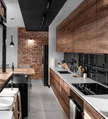 superbe cuisine bois carreaux nours et mur brique cuisine moderne cuisine style industriel cuisine contemporaine