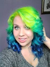 Blue Green Yellow And Purple Dyed Hair Love The Colors Green Hair Colors Dyed Hair Blue Green Hair