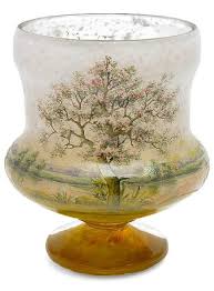 Daum Nancy Enameled Cameo Glass Spring Landscape Vase Early 20th Century With Later Added Signature Height 7 In 19cm Glass Art Art Deco Glass Glass Painting
