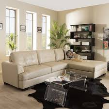 Baxton Studio Dobson Modern Cream Bonded Leather Sectional Sofa Leather Couches Living Room Leather Sofa Living Room Modern Sofa Sectional