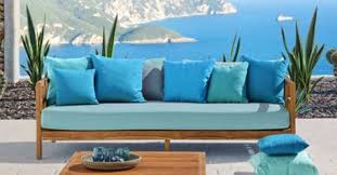 Solid teak wood outdoor furniture by marmol radziner for danao outdoor. Casa Padrino Luxury Solid Wood Garden Sofa Brown Light Blue 220 X 94 X H 65 Cm Weatherproof Teak Sofa With Pillows Garden Patio Furniture Luxury Quality