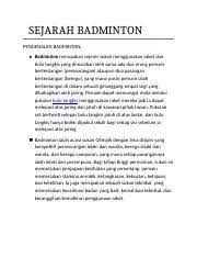 We did not find results for: Sejarah Badminton Sejarah Badminton Pengenalan Badminton Badminton Merupakan Sejenis Sukan Menggunakan Raket Dan Bulu Tangkis Yang Dimainkan Oleh Course Hero