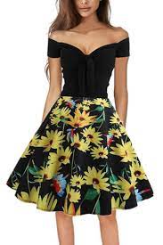 Dresshead offers the latest fit & flare dress at cheap price from the best designer. Color Block Floral Printed Off The Shoulder Bow Tied Front Midi Flare Dress Beautifulhalo Com