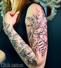 White Tiered Lace Top Floral Tattoo Sleeve Shoulder Tattoos For Women Girl Arm Tattoos
