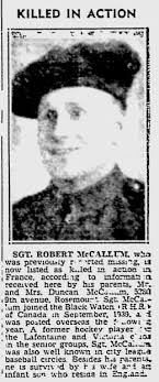 Sgt Robert Leslie “Bob” McCallum (1914-1944)