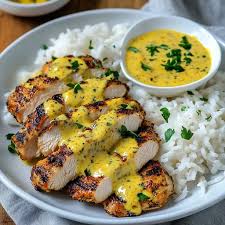 🍗🍚 Ultimate Grilled Chicken with Creamy Herb Sauce, Rice & Veggies 🥕🥦 A  hearty, restaurant-style dish with juicy chicken, silky sauce, and fresh  sides! Prep time: 20 minutes Cook time: 30 minutes
