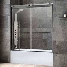 Click to add item aston coraline 60w x 60h frameless sliding bathtub shower door with glass to the compare list. á… Woodbridge Frameless Bathtub Shower Doors 56 60 Width X 62 Height With 3 8 10mm Clear Tempered Glass 2 Ways Opening Double Sliding In Matte Black Finish Woodbridge